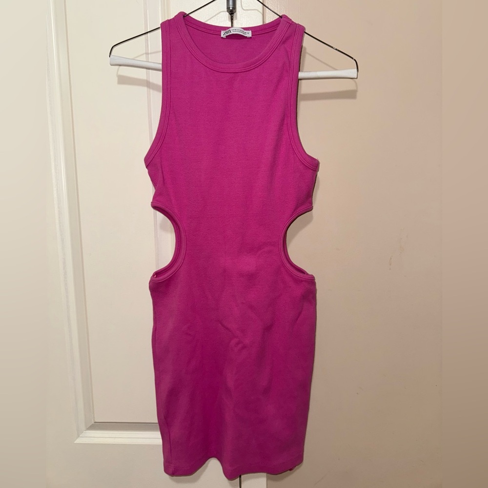 Zara Fuchsia Ribbed Dress With Open Sides